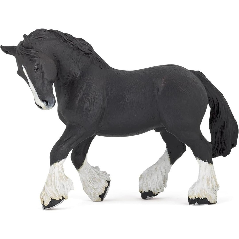 Black Shire Horse Figurine -‎ Hand Painted Farm Animal Toy Figure - Papo 51517